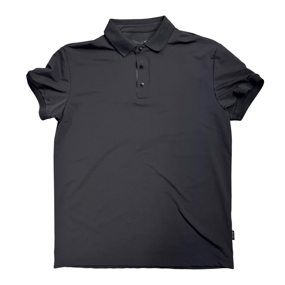 Stone Falcon Mens Black Short Sleeve Performance Snap Polo Shirt Size M